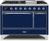 Majestic II 48 Inch Dual Fuel Natural Gas Freestanding Range in Blue with Chrome Trim