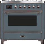 Majestic II 36 Inch Dual Fuel Liquid Propane Freestanding Range in Blue Grey with Bronze Trim