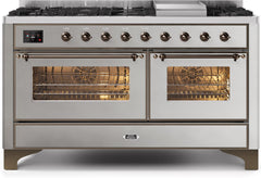 Majestic II 60 Inch Dual Fuel Liquid Propane Freestanding Range in Stainless Steel with Bronze Trim