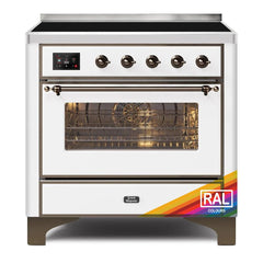 ILVE Majestic II 36 UMI09NS3RAB Freestanding Electric Range with Induction Single Oven with Triple Glass Door in RAL Color with Bronze knobs