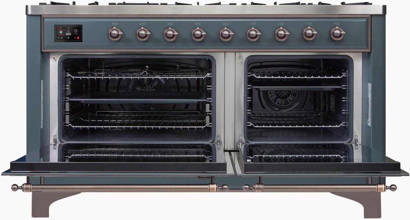 Majestic II 60 Inch Dual Fuel Liquid Propane Freestanding Range in Blue Grey with Bronze Trim