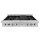 ZLINE 48" Porcelain Gas Stovetop in Fingerprint Resistant Stainless Steel with 7 Gas Burners and Griddle (RTS-48) [Color: DuraSnow Stainless Steel]