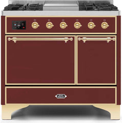 Majestic II 40 Inch Dual Fuel Natural Gas Freestanding Range in Burgundy with Brass Trim