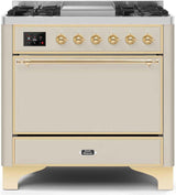 Majestic II 36 Inch Dual Fuel Liquid Propane Freestanding Range in Antique White with Brass Trim