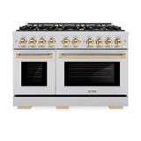 ZLINE Autograph Edition 48 in. 6.7 cu. ft. Select Double Oven Gas Range with 8 Burner Cooktop in Stainless Steel and Polished Gold Accents (HGRZ-48-G)