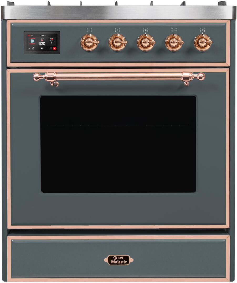 Majestic II 30 Inch Dual Fuel Natural Gas Freestanding Range in Blue Grey with Copper Trim