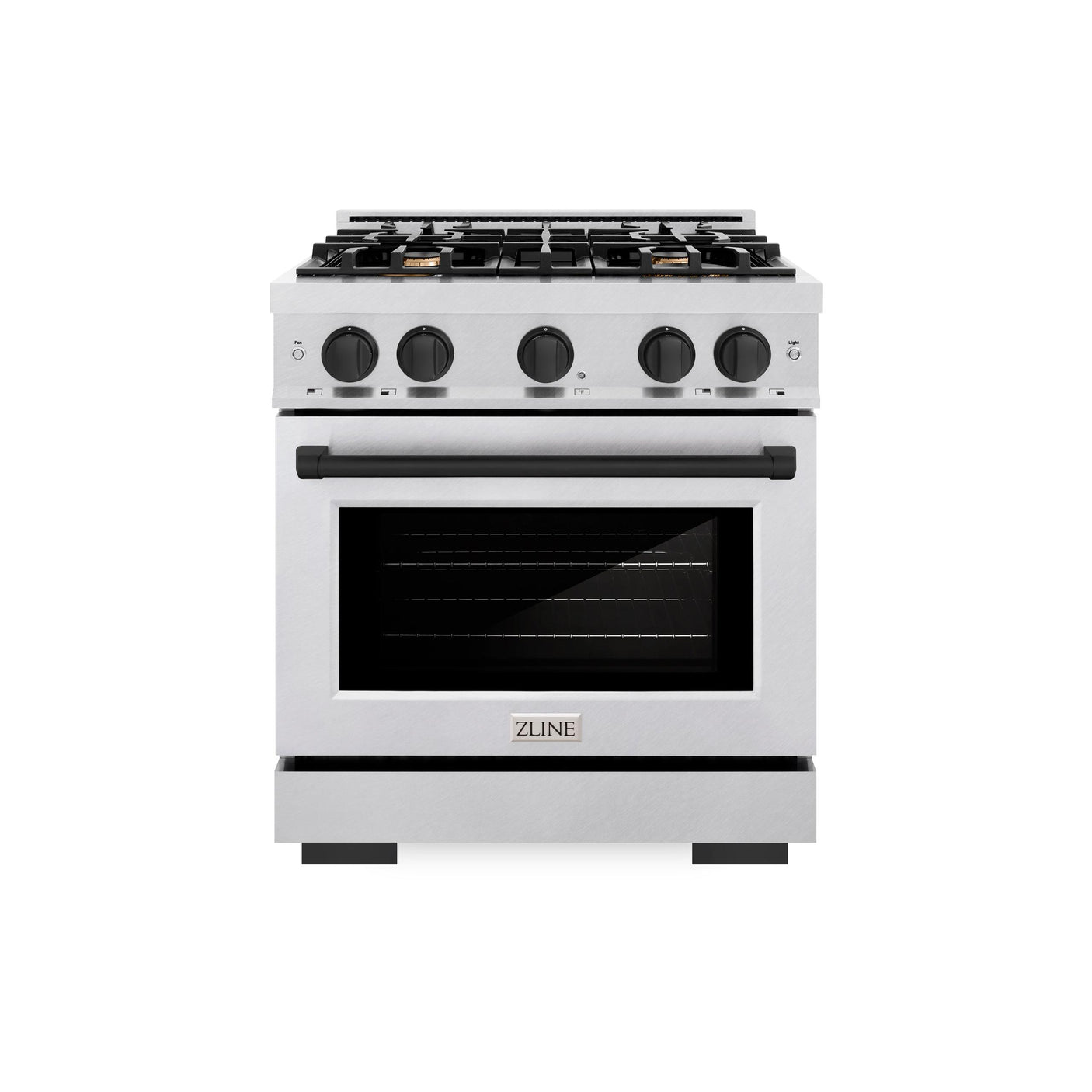 ZLINE Autograph Edition 30 in. 4.2 cu. ft. Select Gas Range with 4 Burner Cooktop and Convection Gas Oven in DuraSnow' Stainless Steel and Matte Black Accents (HGRSZ-30-MB)