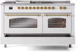 Nostalgie II 60 Inch Dual Fuel Liquid Propane Freestanding Range in White with Brass Trim