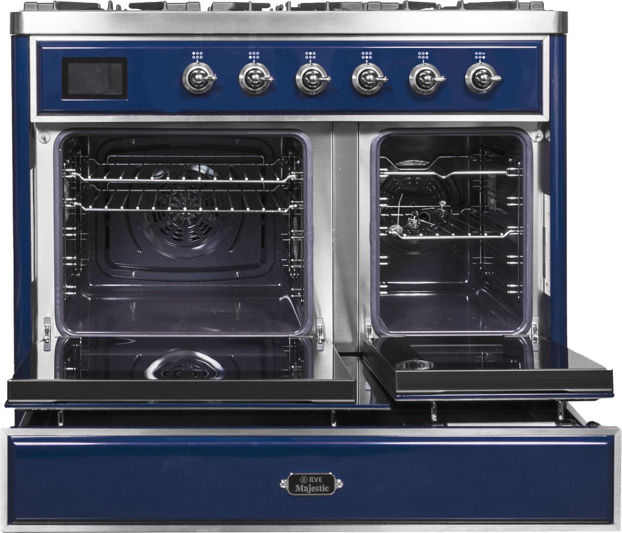 Majestic II 40 Inch Dual Fuel Natural Gas Freestanding Range in Blue with Chrome Trim