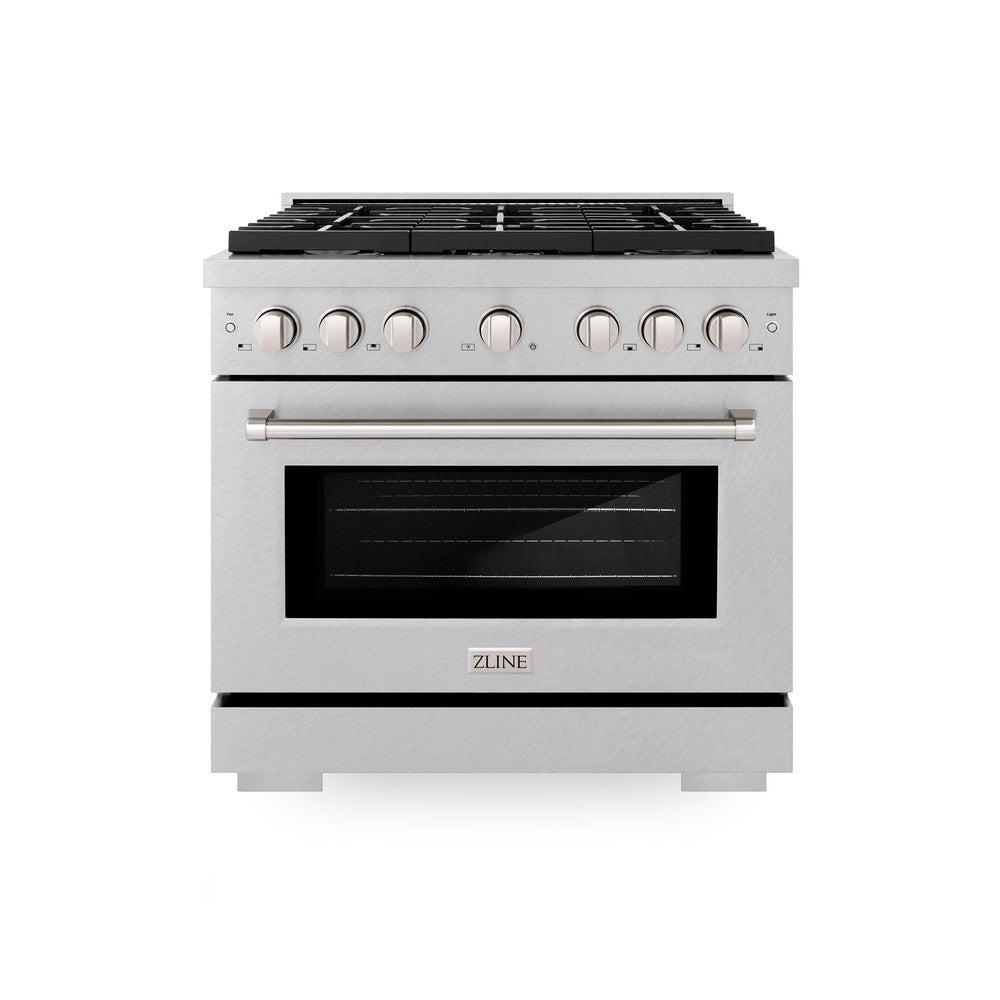 ZLINE 36 in. 5.2 cu. ft. Paramount Dual Fuel Range with Gas Cooktop and Electric Convection Oven in DuraSnow' Stainless Steel with 6 Brass Burners (SDRS-BR-36)