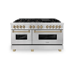 ZLINE Autograph Edition 60 in. 7.4 cu. ft. Dual Fuel Range with Gas Stove and Electric Oven in DuraSnow Stainless Steel with Accents (RASZ-SN-60)