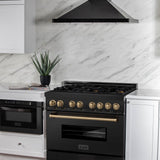 ZLINE Autograph Edition 36" 4.6 cu. ft. Dual Fuel Range with Gas Stove and Electric Oven in Black Stainless Steel with Accents (RABZ-36) [Color: Champagne Bronze]