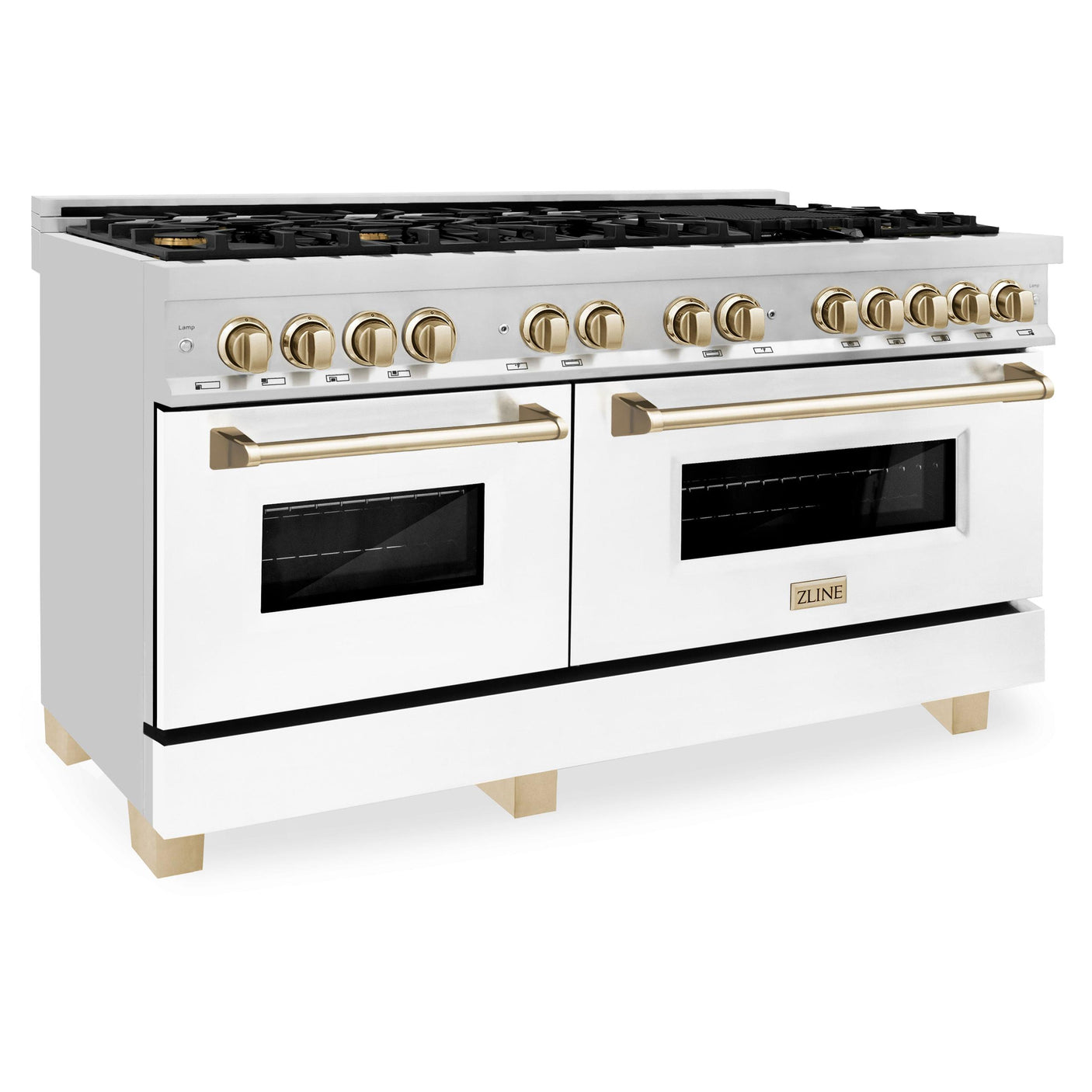 ZLINE Autograph Edition 60" 7.4 cu. ft. Dual Fuel Range with Gas Stove and Electric Oven in Stainless Steel with White Matte Door and Accents (RAZ-WM-60) [Color: Gold]