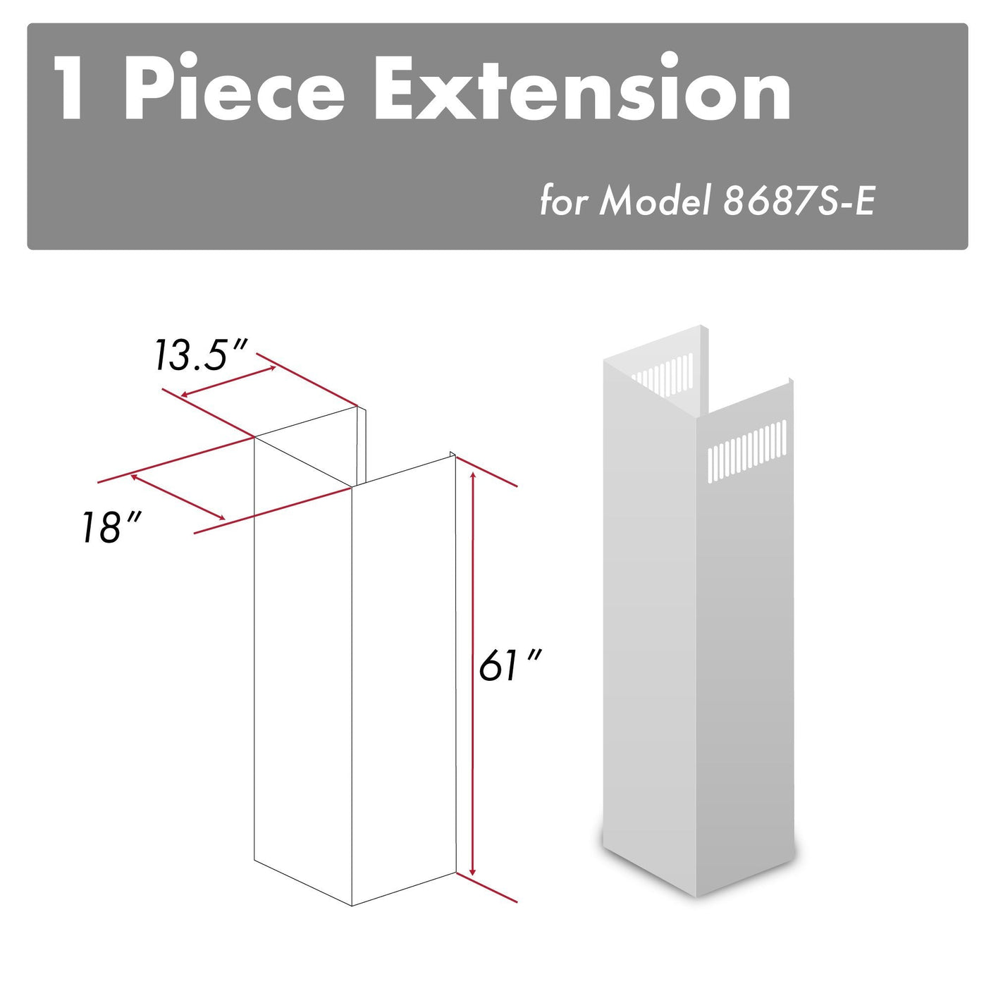 ZLINE 61 in. DuraSnow Stainless Steel Chimney Extension for Ceilings up to 12.5 ft. (8687S-E)