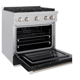 ZLINE 30 in. 4.2 cu. ft. Paramount Dual Fuel Range with 4 Burner Gas Cooktop and Electric Convection Oven in DuraSnow' Stainless Steel with Black Matte Door (SDRS-BLM-30)