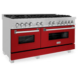 ZLINE 60 in. 7.4 cu. ft. Dual Fuel Range with Gas Stove and Electric Oven in DuraSnow Stainless Steel and Colored Door Options (RAS-60) [Color: DuraSnow Stainless Steel with Red Gloss Door]