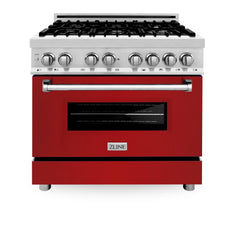 ZLINE 36 in. Dual Fuel Range with Gas Stove and Electric Oven in Stainless Steel (RA36) [Color: Red Gloss]