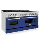 ZLINE 60 in. 7.4 cu. ft. Dual Fuel Range with Gas Stove and Electric Oven in Stainless Steel with Color Options (RA60) [Color: Blue Matte]