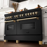 ZLINE Autograph Edition 60" 7.4 cu. ft. Dual Fuel Range with Gas Stove and Electric Oven in Black Stainless Steel with Accents (RABZ-60) [Color: Polished Gold Accents]