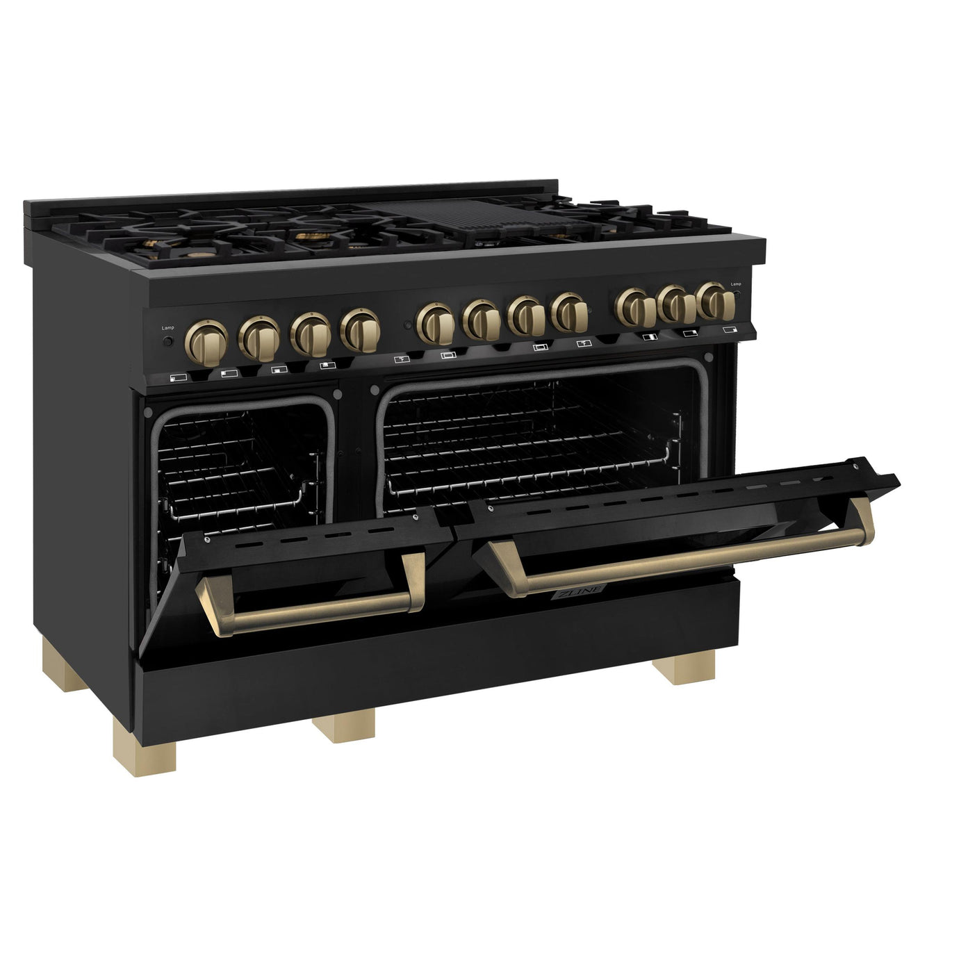 ZLINE Autograph Edition 48" 6.0 cu. ft. Dual Fuel Range with Gas Stove and Electric Oven in Black Stainless Steel with Accents (RABZ-48) [Color: Champagne Bronze]