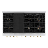 ZLINE Autograph Edition 48 in. 6.7 cu. ft. Paramount Double Oven Dual Fuel Range with 8 Burner Gas Cooktop in Stainless Steel with Black Matte Doors and Polished Gold Accents (SDRZ-BLM-48-G)