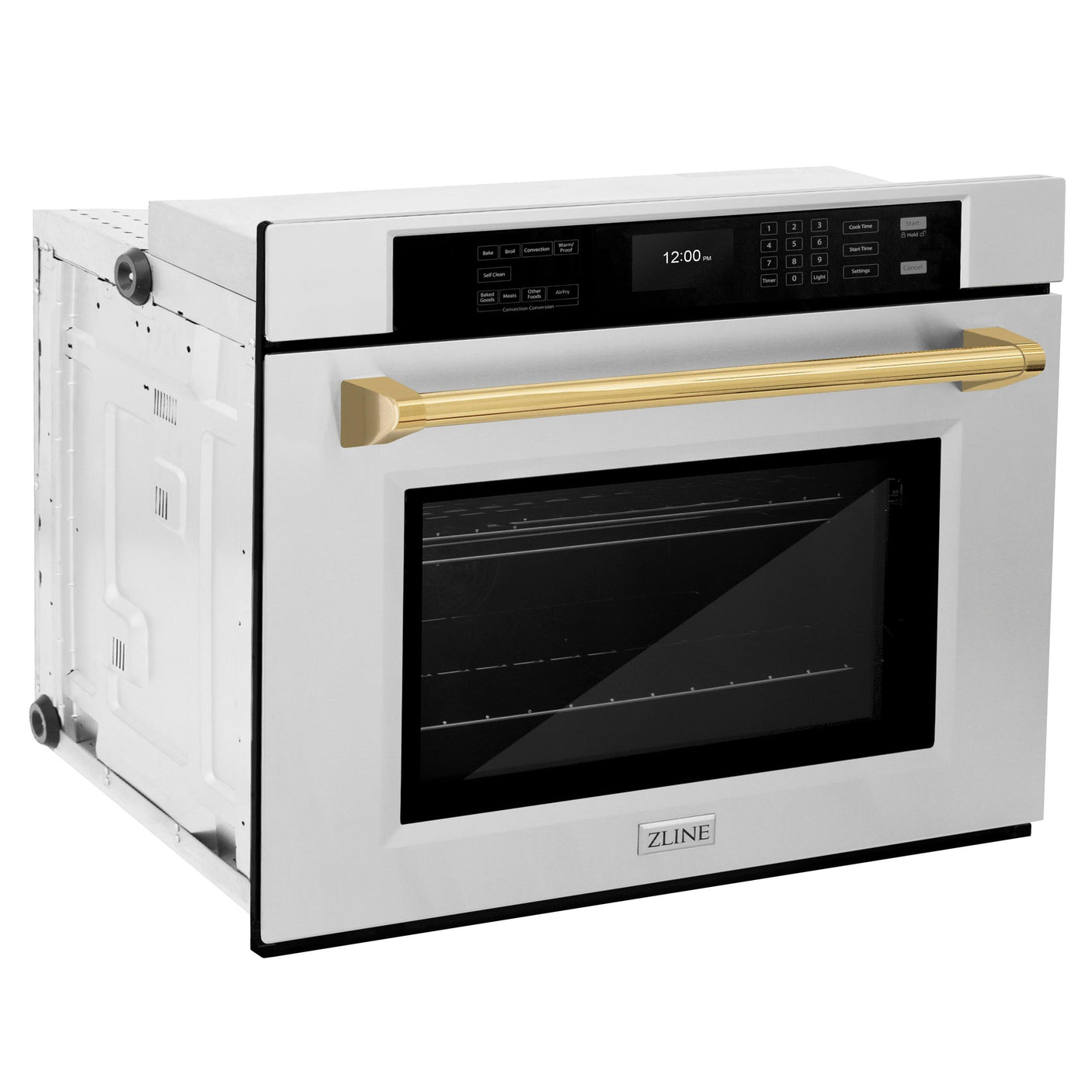 ZLINE 30 in. Autograph Edition Professional True Convection Single Wall Oven with Air Fry and Self Clean in Stainless Steel with Polished Gold Handle (WASZ-30-G)