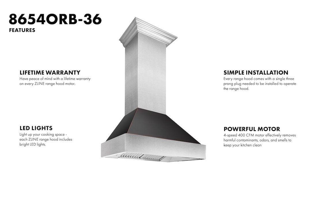 ZLINE Ducted DuraSnow Stainless Steel Range Hood with Oil Rubbed Bronze Shell (8654ORB)