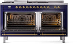 Nostalgie II 60 Inch Dual Fuel Liquid Propane Freestanding Range in Blue with Brass Trim