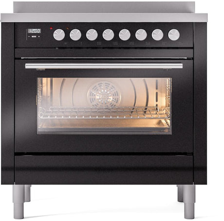 Professional Plus II 36 Inch Electric Freestanding Range in Glossy Black with Trim