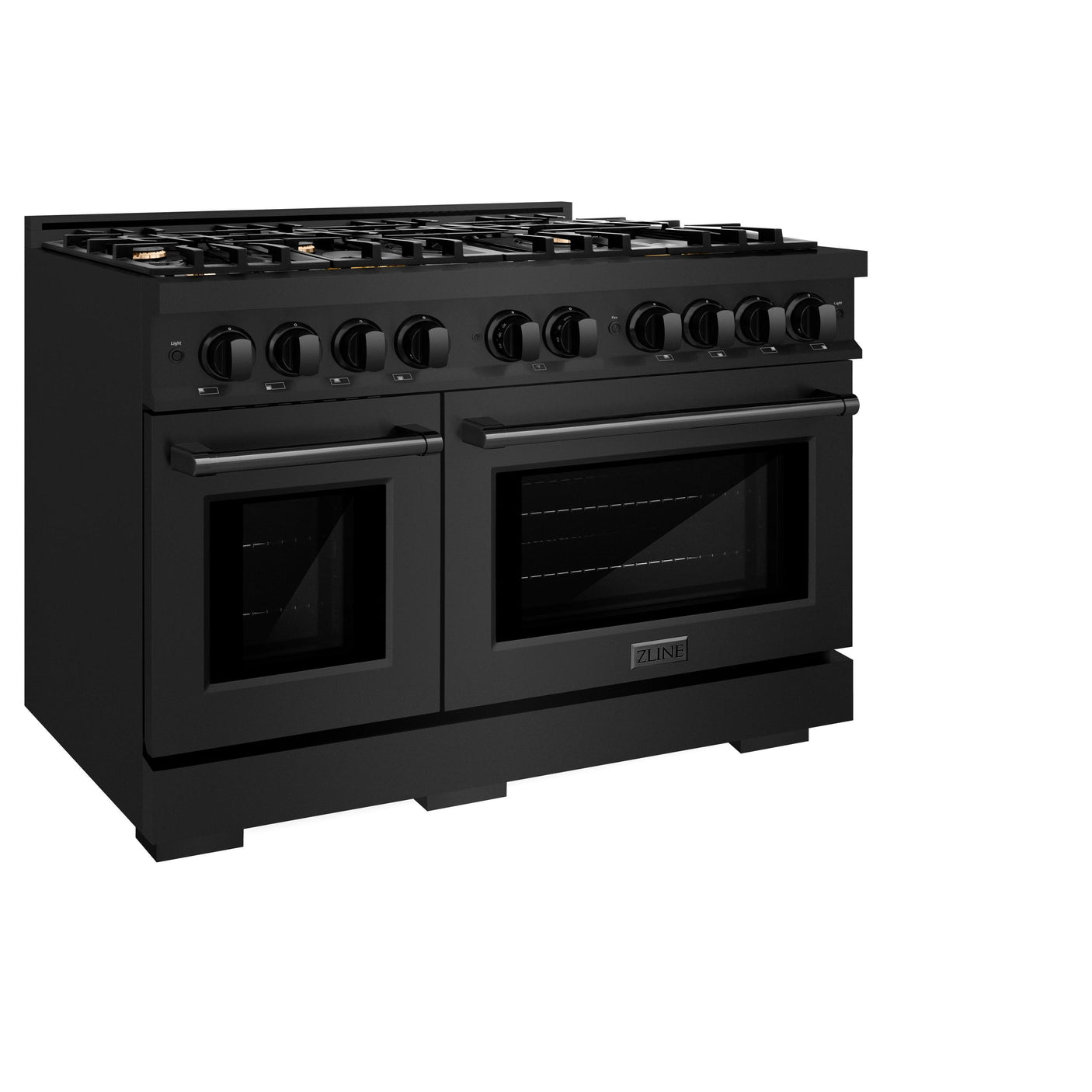 ZLINE 48 in. 6.7 cu. ft. Select Double Oven Gas Range in Black Stainless Steel with 8 Brass Burners (HGRB-BR-48)