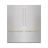 ZLINE Autograph Edition 72 in. 39.6 cu. ft. French Door Built-In Bottom Freezer Refrigerator with Water Dispensers and Ice Makers in DuraSnow' Stainless Steel with Graphite Gray Interior and Champagne Bronze Accents (GRBITZ-SN-72-CB)