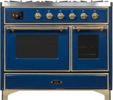 Majestic II 40 Inch Dual Fuel Natural Gas Freestanding Range in Blue with Brass Trim