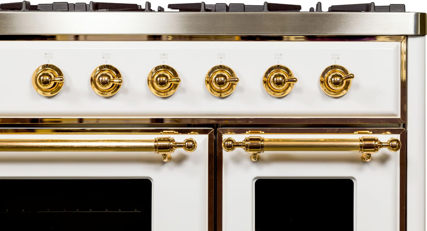 Majestic II 40 Inch Dual Fuel Natural Gas Freestanding Range in White with Brass Trim