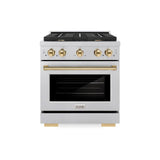 ZLINE Autograph Edition 30 in. 4.2 cu. ft. Paramount Dual Fuel Range with 4 Burner Gas Cooktop and Electric Convection Oven in DuraSnow' Stainless Steel with Polished Gold Accents (SDRSZ-30-G)