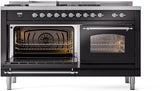 Nostalgie II 60 Inch Dual Fuel Liquid Propane Freestanding Range in Glossy Black with Chrome Trim