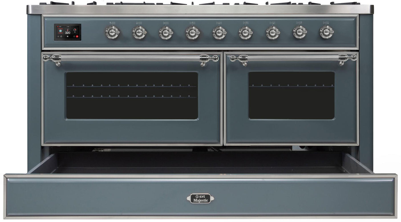 Majestic II 60 Inch Dual Fuel Liquid Propane Freestanding Range in Blue Grey with Chrome Trim