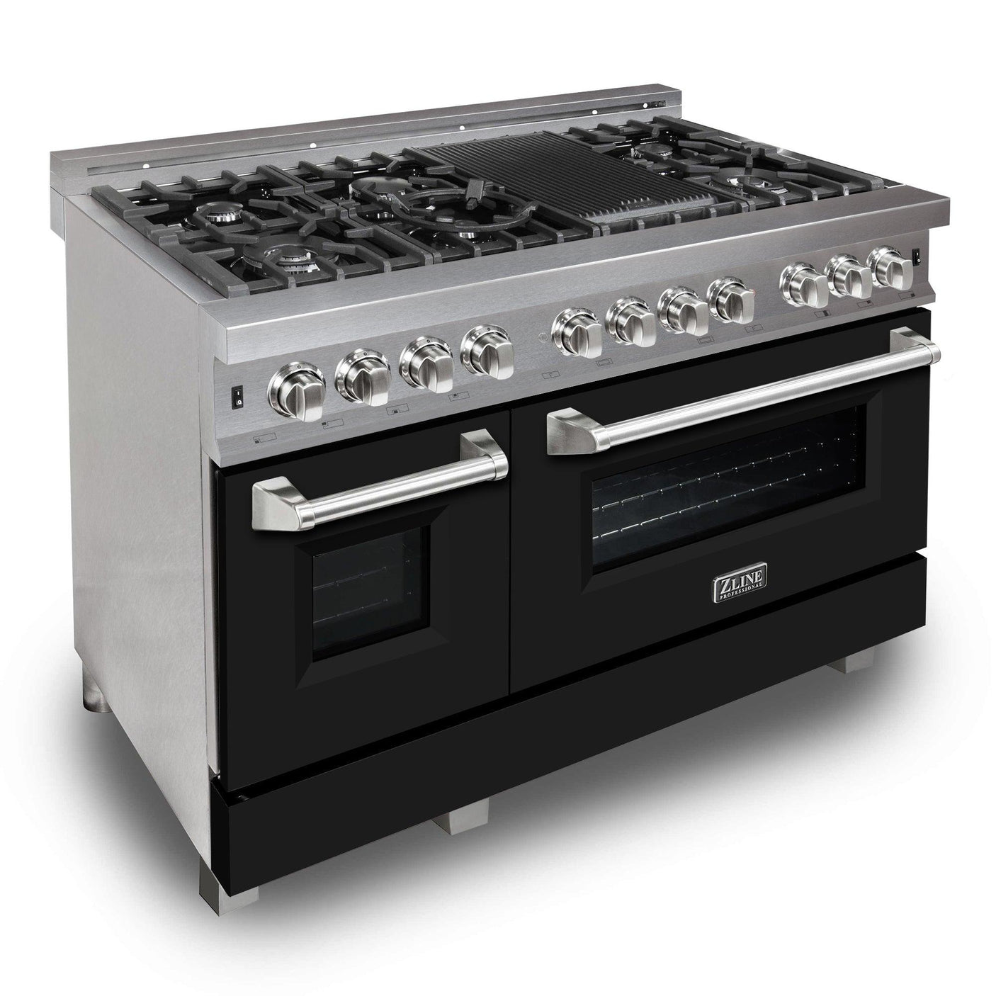 ZLINE 48 in. DuraSnow Stainless Steel 6.0 cu.ft. 7 Gas Burner/Electric Oven Range with Color Door Options (RAS-SN-48) [Color: Black Matte]