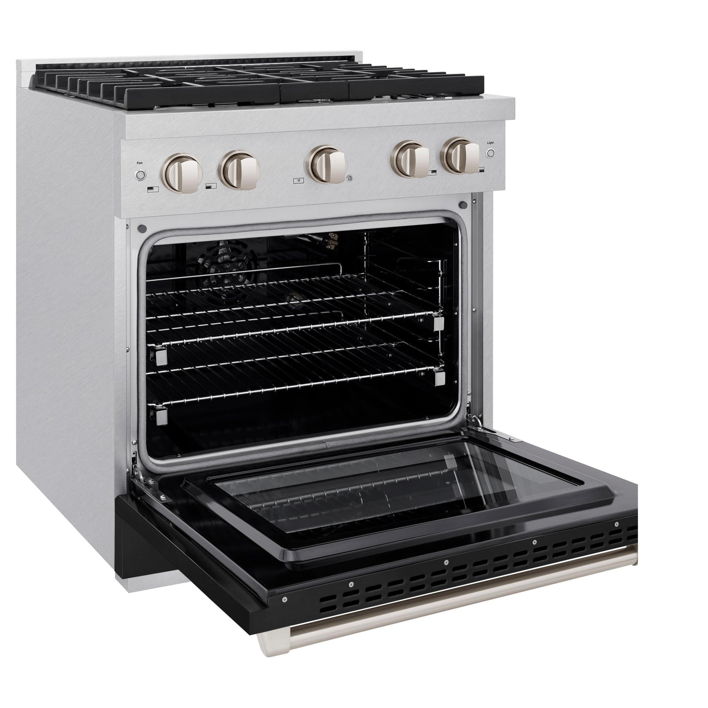 ZLINE 30 in. 4.2 cu. ft. 4 Burner Gas Range with Convection Gas Oven in DuraSnow' Stainless Steel with Black Matte Door (SGRS-BLM-30)