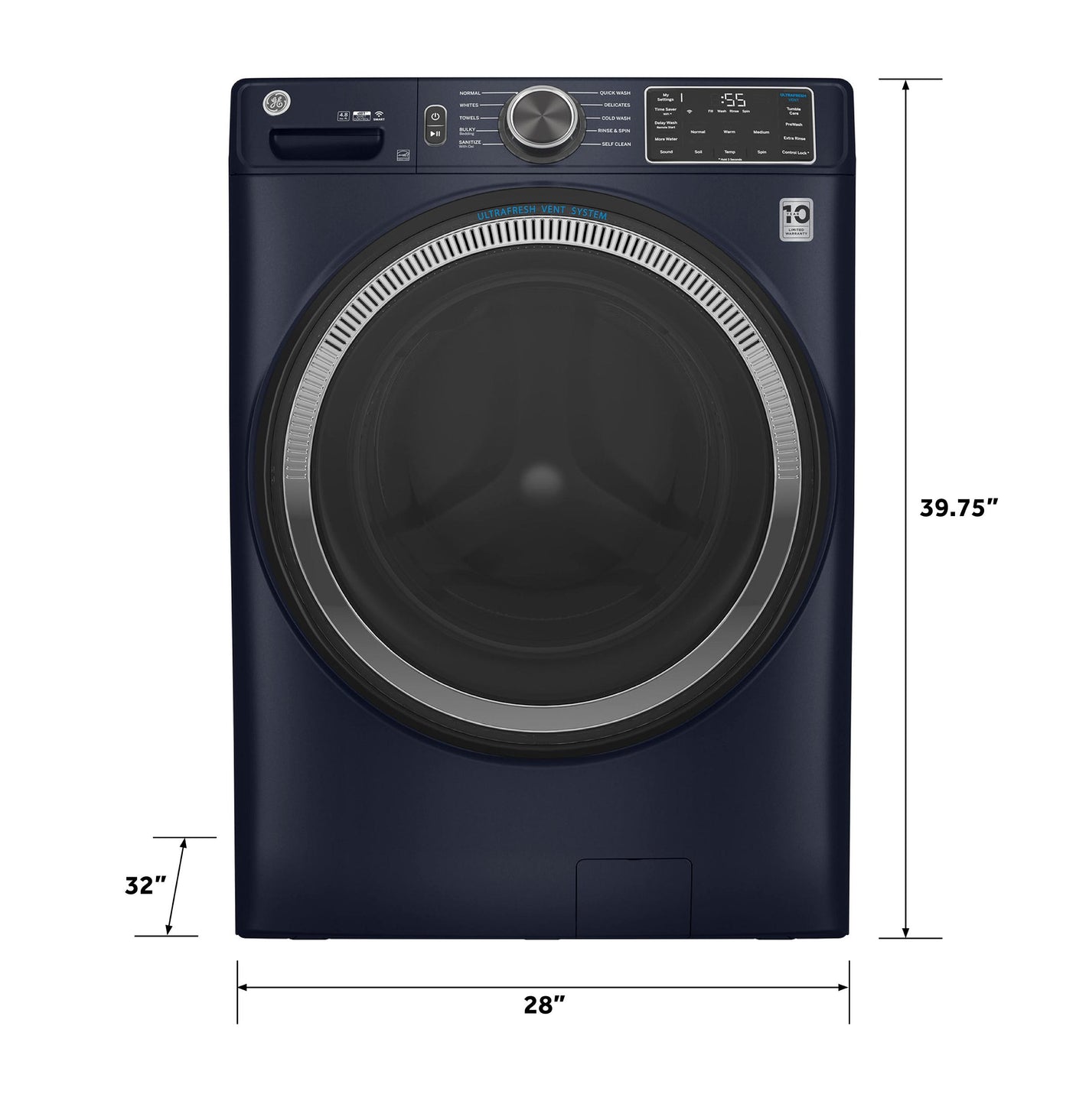 GE® ENERGY STAR® 4.8 cu. ft. Capacity Smart Front Load Washer with UltraFresh Vent System with OdorBlock™ and Sanitize w/Oxi