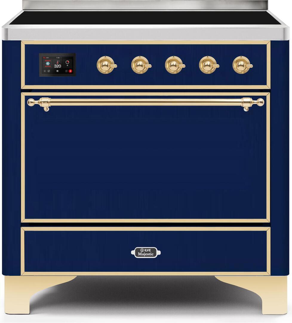 Majestic II 36 Inch Electric Freestanding Range in Blue with Brass Trim