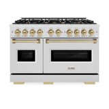 ZLINE Autograph Edition 48 in. 6.7 cu. ft. Classic Double Oven Gas Range with 8 Burner Cooktop in DuraSnow' Stainless Steel and Champagne Bronze Accents (CGRSZ-48-CB)