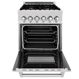 ZLINE 24 in. Professional Dual Fuel Range in DuraSnow Stainless Steel with Color Door Options (RAS-SN-24) [Color: DuraSnow With Brass Burners]