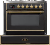 Majestic II 36 Inch Dual Fuel Natural Gas Freestanding Range in Matte Graphite with Brass Trim