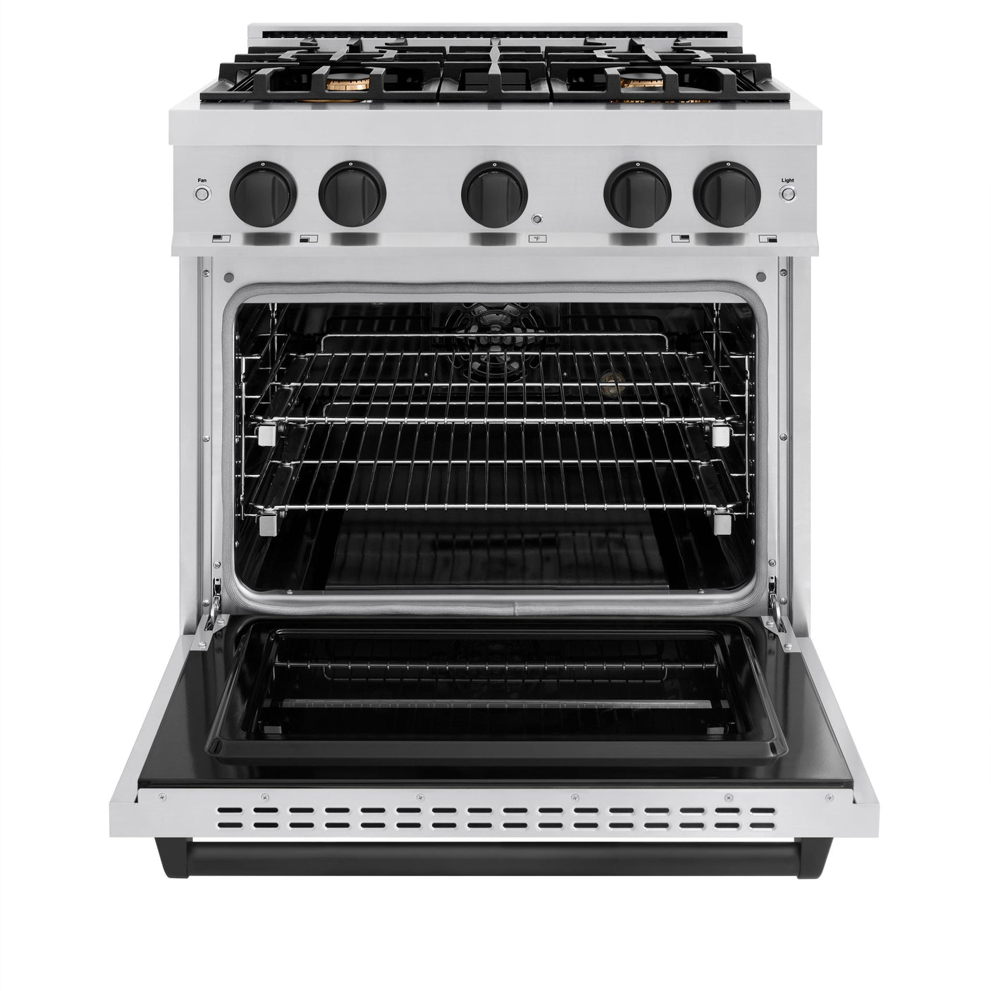 ZLINE Autograph Edition 30 in. 4.2 cu. ft. Classic Dual Fuel Range with 4 Burner Gas Cooktop and Electric Convection Oven in Stainless Steel with Matte Black Accents (CDRZ-30-MB)