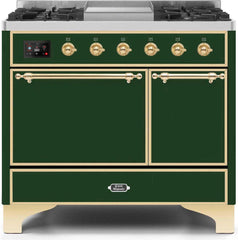 Majestic II 40 Inch Dual Fuel Liquid Propane Freestanding Range in Emerald Green with Brass Trim