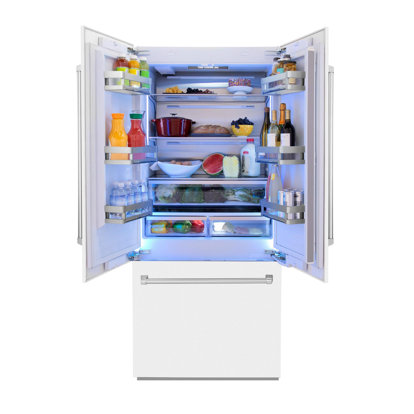 ZLINE 36" 19.6 cu. ft. Built-In 3-Door French Door Refrigerator with Internal Water and Ice Dispenser in White Matte (RBIV-WM-36)