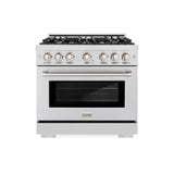 ZLINE 36 in. 5.2 cu. ft. Select Gas Range with Convection Gas Oven in DuraSnow' Stainless Steel with 6 Brass Burners (HGRS-BR-36)