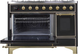 Majestic II 48 Inch Dual Fuel Liquid Propane Freestanding Range in Glossy Black with Brass Trim