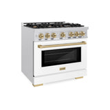 ZLINE Autograph Edition 36 in. 5.2 cu. ft. Select Gas Range with 6 Burner Cooktop and Convection Gas Oven in DuraSnow' Stainless Steel with White Matte Door and Champagne Bronze Accents (HGRSZ-WM-36-CB)