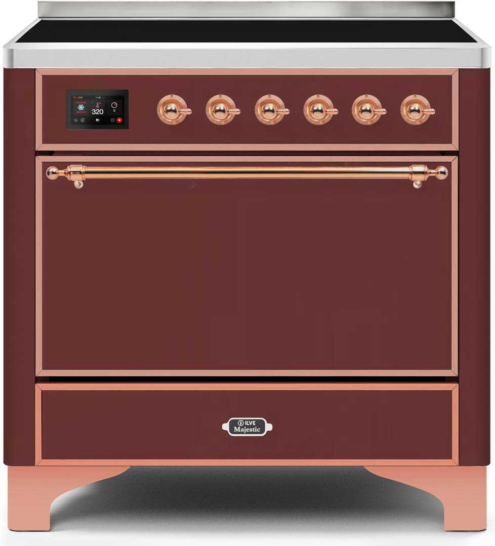 Majestic II 36 Inch Electric Freestanding Range in Burgundy with Copper Trim